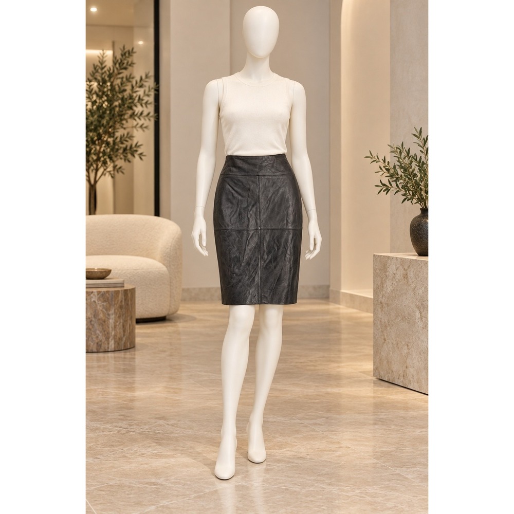 Jaclyn Smith Womens Skirt Black Leather Paneled Pencil Size Small